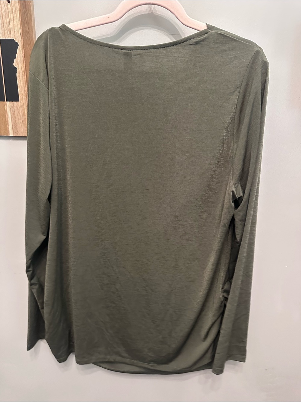 Cowl-Neck Long Sleeve Top in Olive - Lightweight Draped Style - Picture 2 of 5